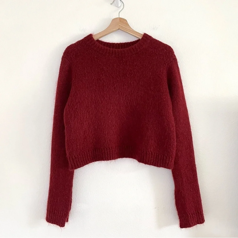 Cinq a Sept Issa Mohair Pullover Slit Cuff Sweater Pomegranate Red Medium